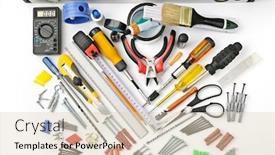  Presentation with construction tools - Cool new presentation theme with top-view-tools-for-repair backdrop and a lemonade colored foreground