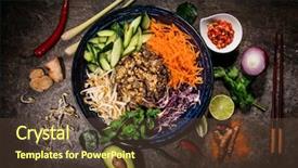  Presentation with thai food - Beautiful presentation featuring top view vietnam or thai backdrop and a tawny brown colored foreground