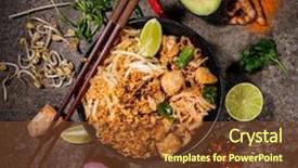 Presentation with noodles thai food pad thai - Slide deck featuring top view vietnam or thai background and a tawny brown colored foreground