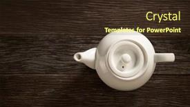 Presentation with tea - Cool new slide set with top-view-white-tea-pot backdrop and a tawny brown colored foreground