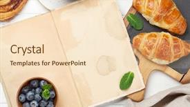  Presentation with close up of cinnamon roll - Beautiful PPT theme featuring top view with book page backdrop and a lemonade colored foreground