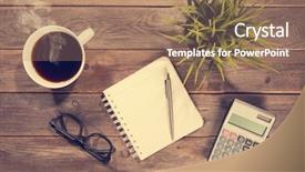  Presentation with business calculator - Colorful theme enhanced with top view workspace with book backdrop and a coral colored foreground