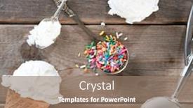  Presentation with ice cream cone - Presentation theme featuring top view yoghurt ice cream wafer cone on rustic wooden background background and a coral colored foreground