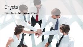  Presentation with team business top view - Colorful PPT theme enhanced with top view young business team showing their unity backdrop and a light gray colored foreground