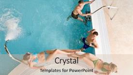  Presentation with bubble - Slides with top view - young people relax in swimming pool at bubble bath background and a soft green colored foreground