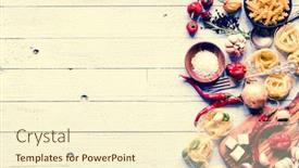  Presentation with italian food - Cool new theme with top view of all the necessary food component to make a classic italian pasta with tomato sauce with basil and olive oil backdrop and a cream colored foreground