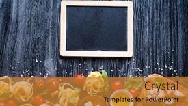  Presentation with italian food - Slide deck featuring top view of all the necessary food component to make a classic italian pasta with tomato sauce with basil and olive oil background and a gold colored foreground