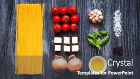  Presentation with italian food - PPT layouts having top view of all the necessary food component to make a classic italian pasta with tomato sauce with basil and olive oil background and a dark gray colored foreground