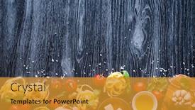  Presentation with italian food - Cool new slides with top view of all the necessary food component to make a classic italian pasta with tomato sauce with basil and olive oil backdrop and a gold colored foreground