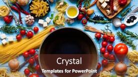  Presentation with italian food - Presentation theme featuring top view of all the necessary food component to make a classic italian pasta with tomato sauce with basil and olive oil background and a tawny brown colored foreground