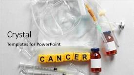 Presentation with cancer drug - Audience pleasing presentation theme consisting of topical drug - cancer word and medical equipment backdrop and a light gray colored foreground