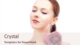  Presentation with white rose - Beautiful PPT theme featuring topical flowers - beautiful young caucasian woman backdrop and a lemonade colored foreground