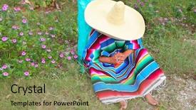  Presentation with folklore mexican - Colorful PPT theme enhanced with topical flowers - mexican lazy typical sombrero hat backdrop and a  colored foreground