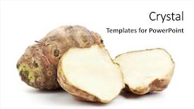  Presentation with jerusalem - PPT theme consisting of topinambur roots also called jerusalem artichokes whole fruit and two halves isolated on white background and a white colored foreground