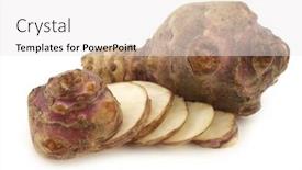  Presentation with cut - Presentation design with topinambur-roots-helianthus-tuberosus background and a white colored foreground