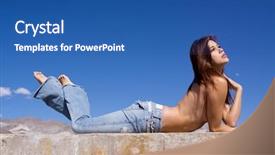  Presentation with jeans - Audience pleasing PPT theme consisting of topless girl in blue jeans backdrop and a ocean colored foreground