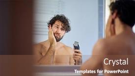  Presentation with shaving - Cool new presentation design with topless-man-shaving-with-shaver backdrop and a tawny brown colored foreground