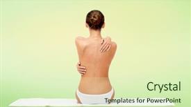  Presentation with green beauty - PPT layouts with topless young woman in white background and a soft green colored foreground