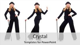  Presentation with classic - Audience pleasing slides consisting of toppers - girl in classic male suit backdrop and a light gray colored foreground