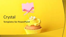  Presentation with cupcake - PPT theme enhanced with toppers - tasty cupcake on color background background and a yellow colored foreground