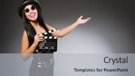  Presentation with movie - Slide deck featuring toppers - young woman in movie concept background and a light gray colored foreground