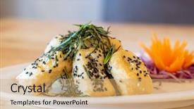  Presentation with thai food - Slide set consisting of topping with organic black sesame background and a coral colored foreground