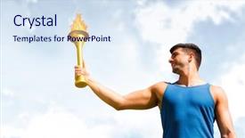  Presentation with low angle view of hockey - Colorful PPT theme enhanced with torch - low angle view of sportsman backdrop and a sky blue colored foreground