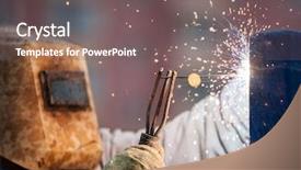  Presentation with heavy industry - PPT layouts enhanced with torch working on metal construction background and a gray colored foreground