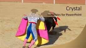  Presentation with bull cart - Cool new PPT layouts with torero and bull in bullfight backdrop and a coral colored foreground