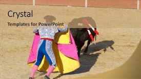  Presentation with madrid map - Amazing PPT theme having torero and bull in bullfight backdrop and a coral colored foreground