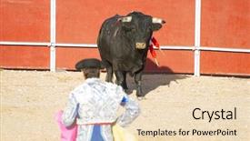  Presentation with spain - Audience pleasing PPT theme consisting of torero and bull in bullfight backdrop and a lemonade colored foreground