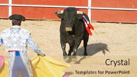  Presentation with spain - Cool new slides with torero and bull in bullfight backdrop and a coral colored foreground