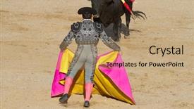  Presentation with spain - Beautiful PPT layouts featuring torero and bull in bullfight backdrop and a  colored foreground