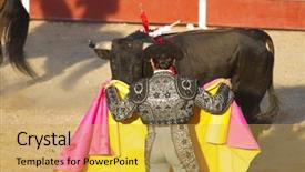  Presentation with spain - PPT layouts having torero and bull in bullfight background and a  colored foreground