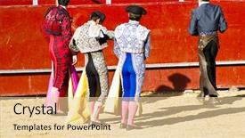  Presentation with spain - Amazing PPT theme having torero and bull in bullfight madrid spain backdrop and a lemonade colored foreground