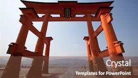  Presentation with japan - PPT theme featuring torii gate at miyajima japan background and a tawny brown colored foreground