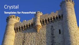  Presentation with castle - Audience pleasing presentation theme consisting of torija-castle-in-guadalajara-castilla backdrop and a ocean colored foreground