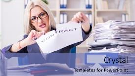  Presentation with desk - PPT theme featuring torn contract - businesswoman with message in office background and a teal colored foreground