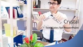  Presentation with work - PPT theme with torn contract - employee being fired from work background and a lemonade colored foreground