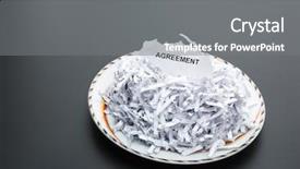  Presentation with white plate - Colorful slide deck enhanced with torn contract - heap of white shredded papers backdrop and a gray colored foreground