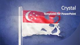  Presentation with singapore - Slide set consisting of torn flag of singapore flying background and a ocean colored foreground
