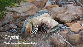  Presentation with abandoned - Slides consisting of torn hiking boot abandoned on the trail background and a dark gray colored foreground