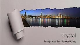  Presentation with chicago - Slide deck having torn paper with chicago skyline background and a light gray colored foreground