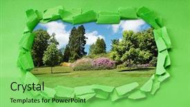  Presentation with torn paper - Amazing slide deck having torn paper with trees through the hole backdrop and a seafoam green colored foreground