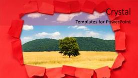  Presentation with torn paper - PPT theme consisting of torn paper with trees through the hole background and a red colored foreground