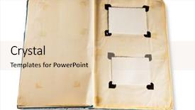  Presentation with metal frames frame and steel - PPT layouts with torn picture - open photoalbum with frames background and a lemonade colored foreground