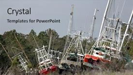  Presentation with storm damage - Slide deck with tornado damage - shrimp boats blown on land background and a light gray colored foreground