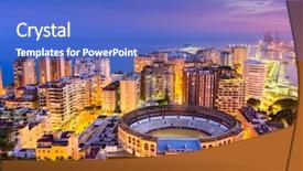  Presentation with mediterranean - PPT layouts featuring toro - malaga spain skyline towards background and a teal colored foreground
