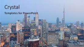  Presentation with toronto - PPT theme with toronto at dusk with city background and a light blue colored foreground