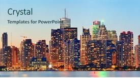  Presentation with toronto - Amazing PPT layouts having toronto cityscape panorama at dusk backdrop and a  colored foreground
